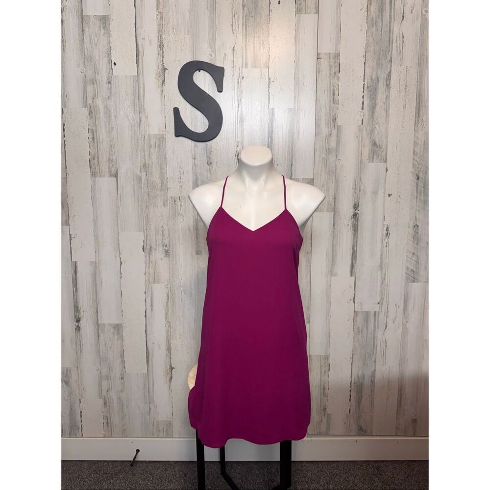 Express Shift Dress Womens Small Magenta Purple V-Neck Halter Strappy Keyhole Ba
